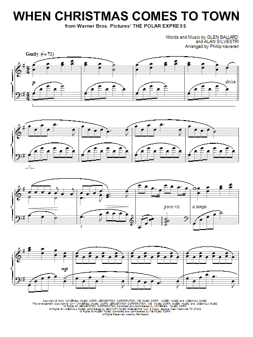 Glen Ballard When Christmas Comes To Town sheet music notes and chords. Download Printable PDF.