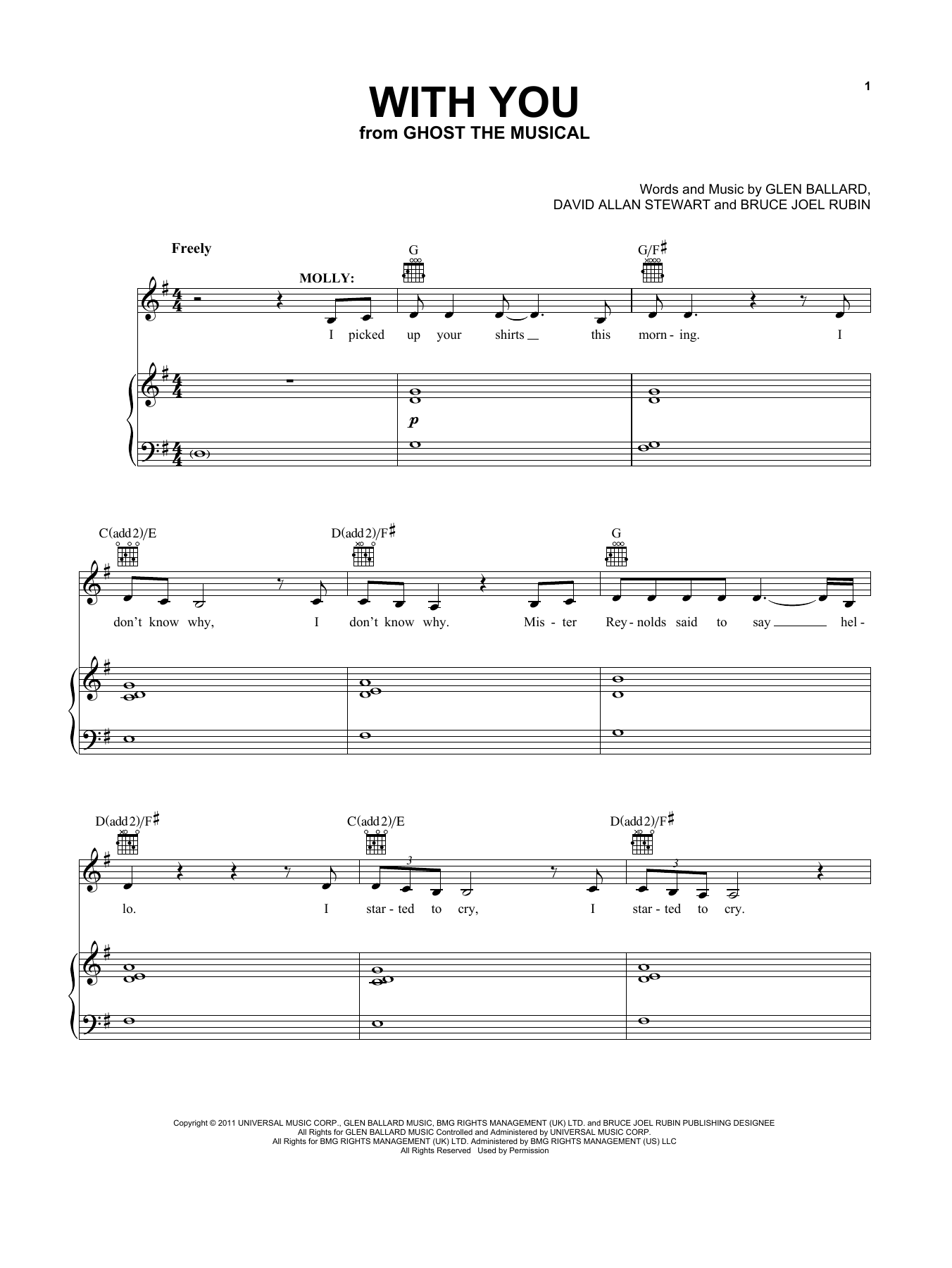 Glen Ballard With You (from Ghost - The Musical) sheet music notes and chords. Download Printable PDF.