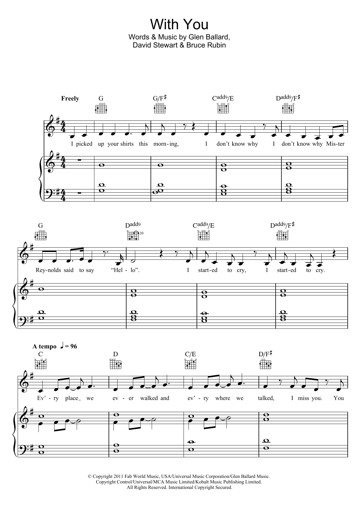 Glen Ballard With You (from Ghost The Musical) sheet music notes and chords. Download Printable PDF.