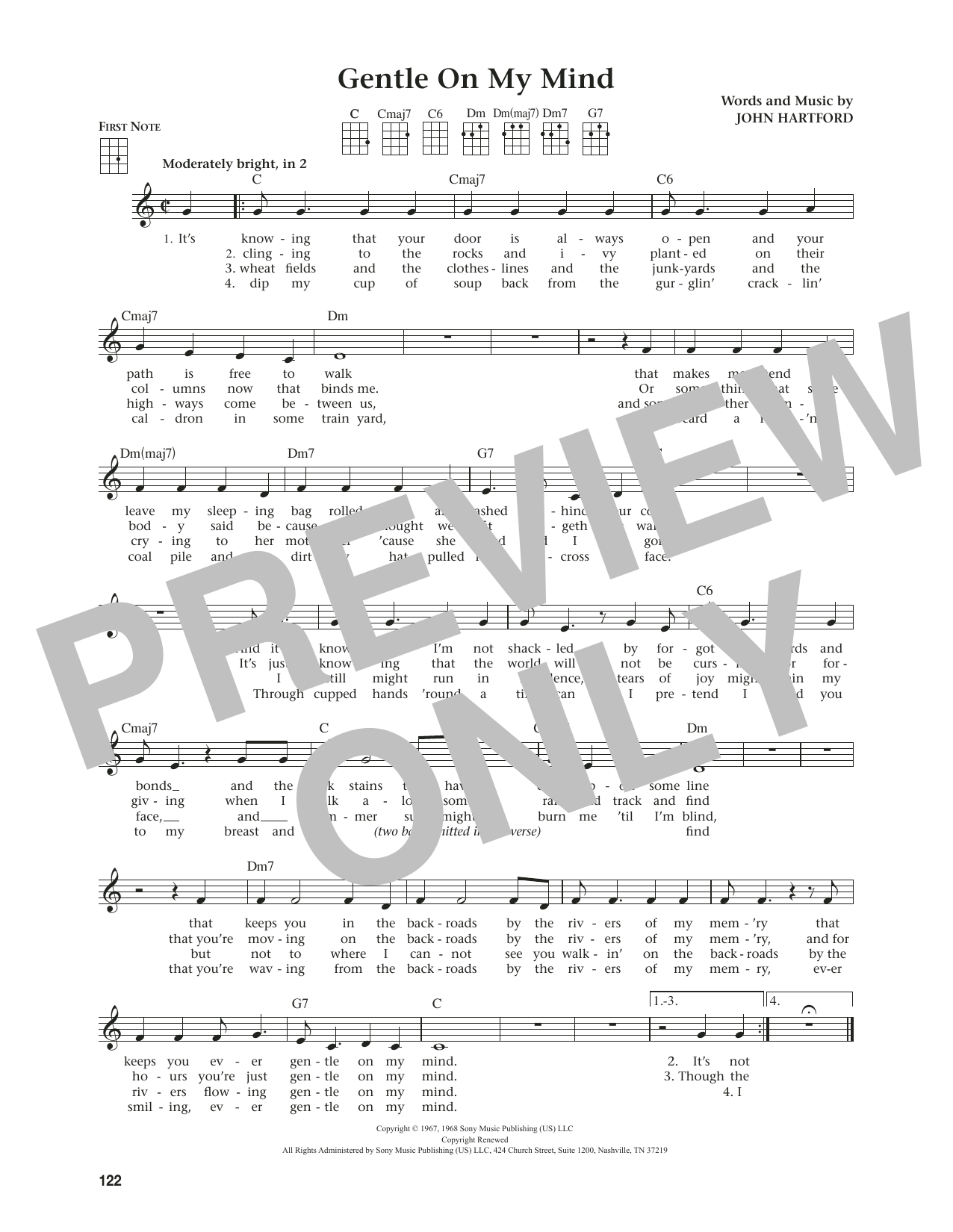 Glen Campbell Gentle On My Mind (from The Daily Ukulele) (arr. Jim Beloff) sheet music notes and chords. Download Printable PDF.