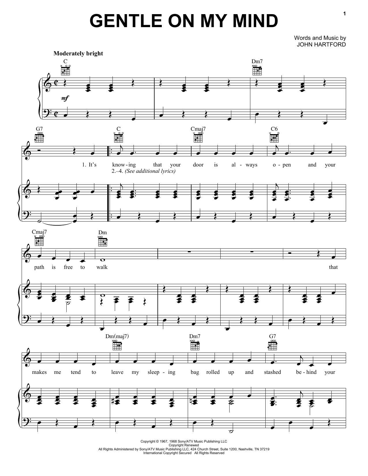 Glen Campbell Gentle On My Mind sheet music notes and chords. Download Printable PDF.