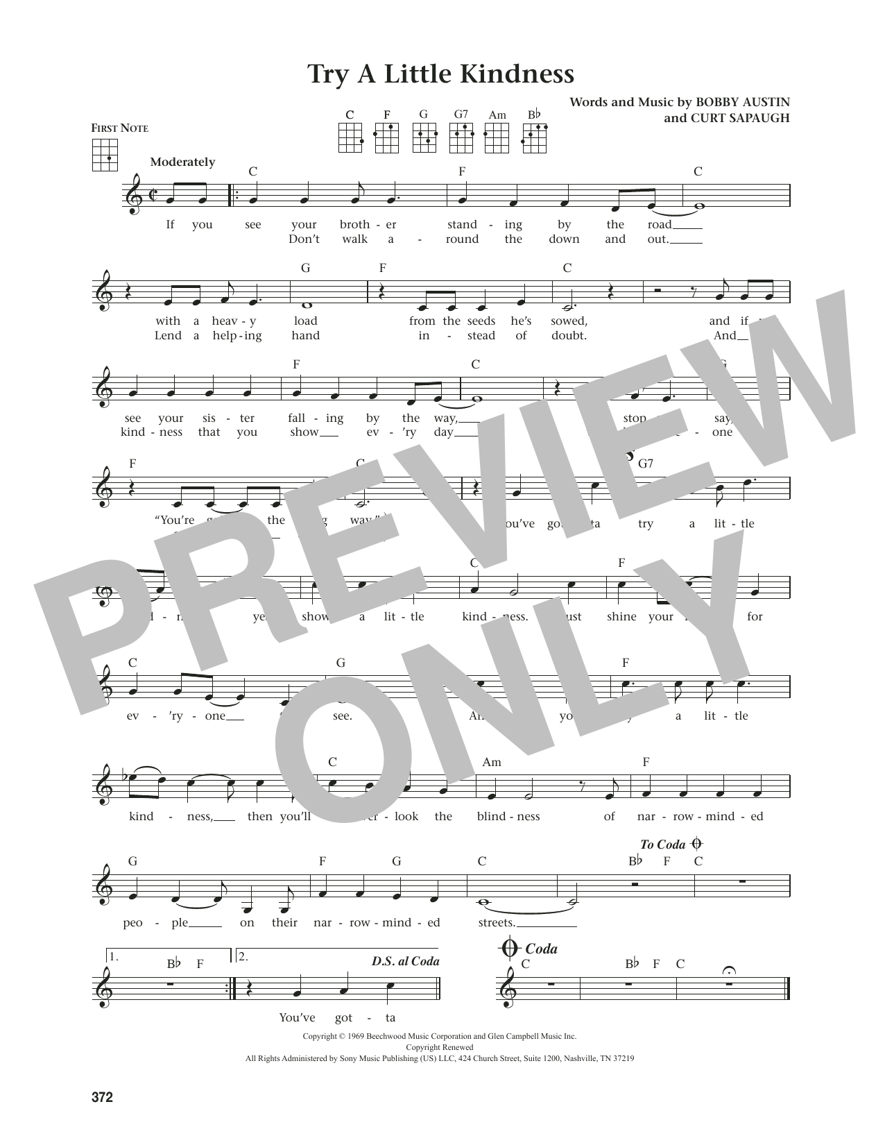 Learn to play Glen Campbell Try A Little Kindness (from The Daily Ukulele) (arr. Jim Beloff) sheet music for Ukulele in minutes. Price: 5.9900$ Glen Campbell Try A Little Kindness (from The Daily Ukulele) (arr. Jim Beloff) sheet music notes and chords arranged for Ukulele
