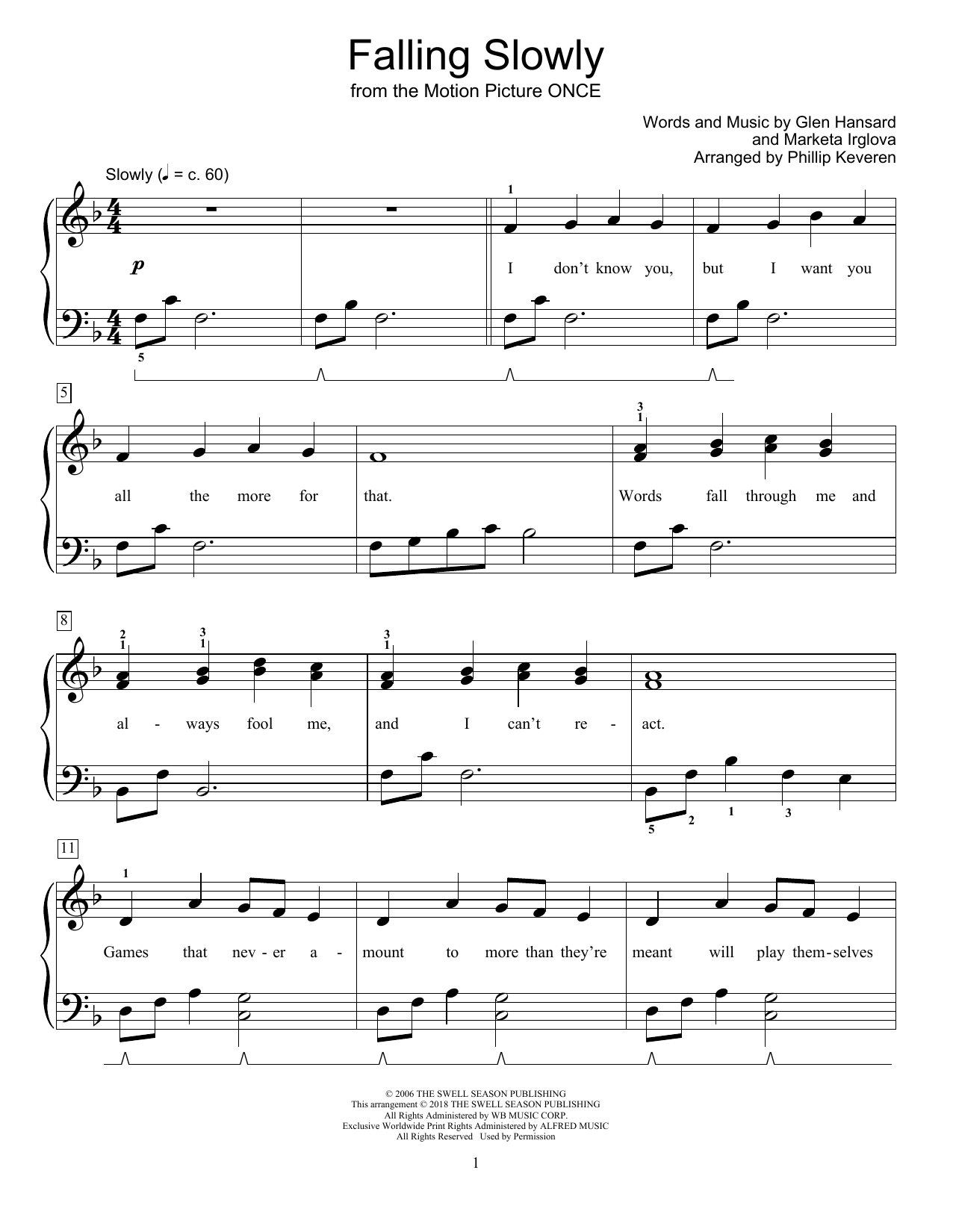 The Swell Season Falling Slowly (from Once) (arr. Phillip Keveren) sheet music notes and chords arranged for Educational Piano