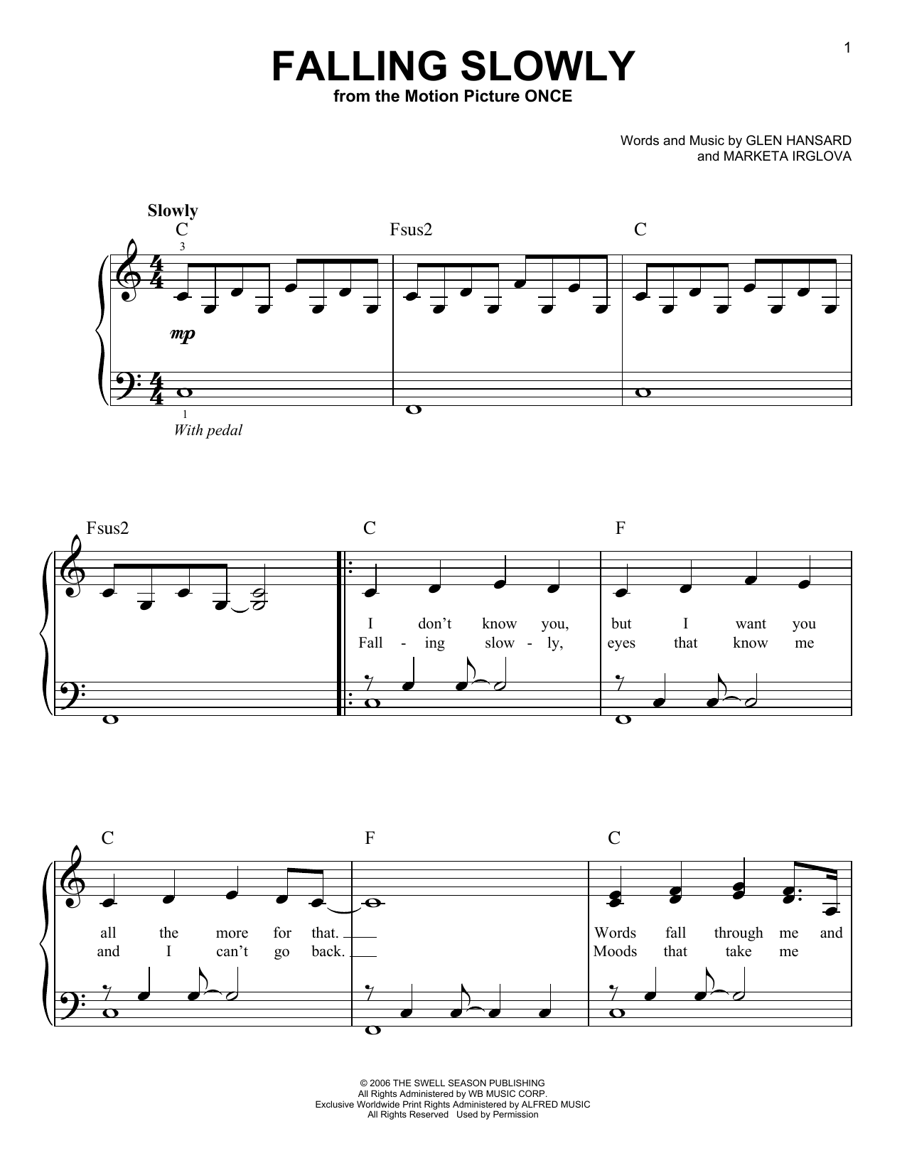 Glen Hansard Falling Slowly sheet music notes and chords. Download Printable PDF.