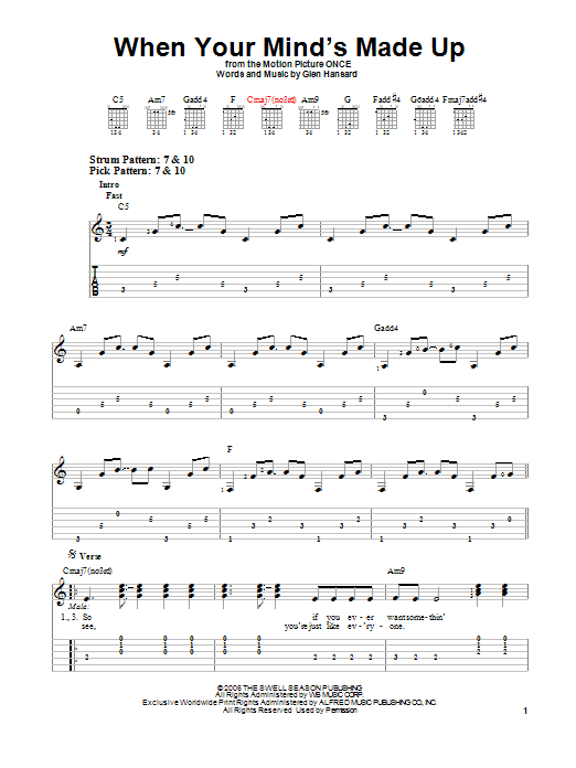 The Swell Season When Your Mind's Made Up sheet music notes and chords. Download Printable PDF.