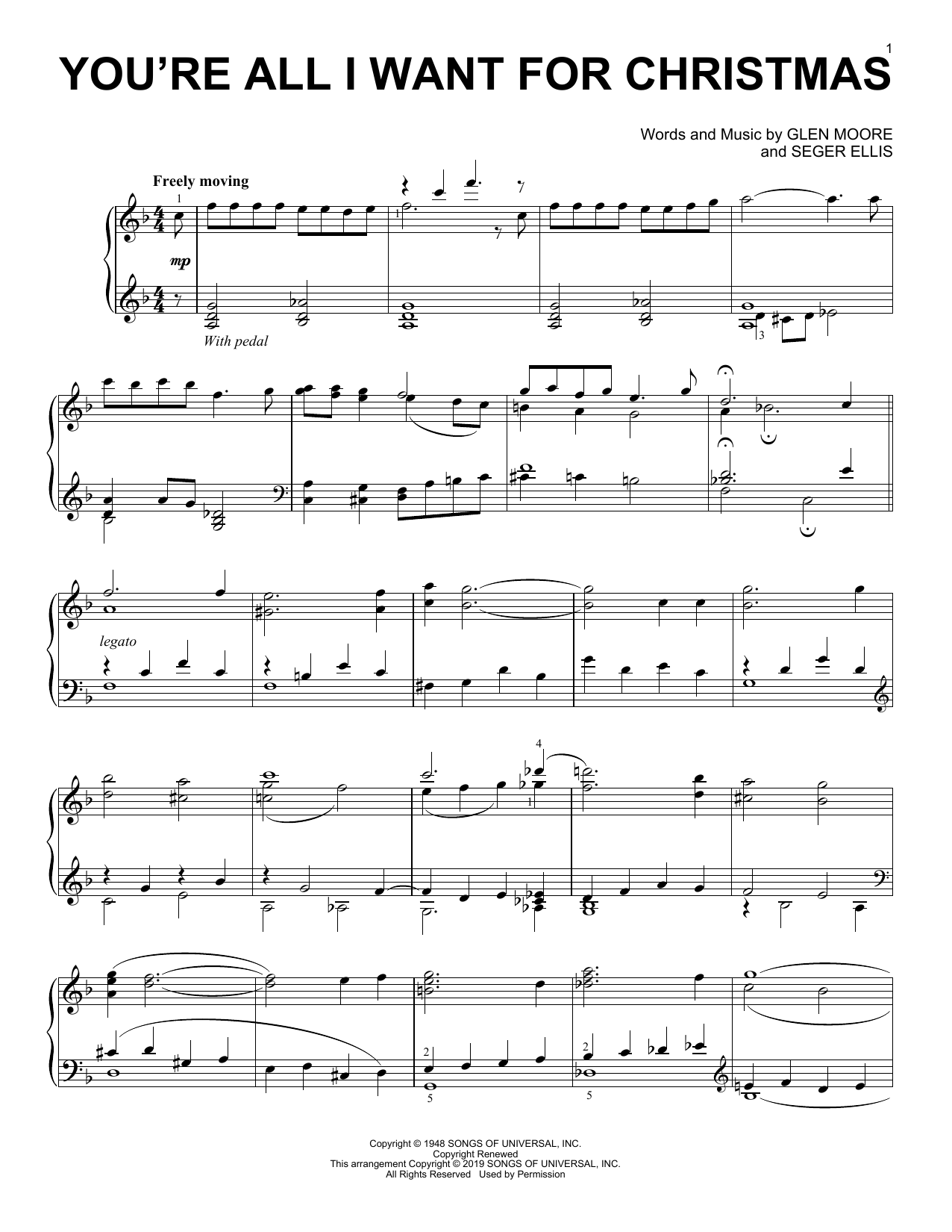 Learn to play Glen Moore and Seger Ellis You're All I Want For Christmas sheet music for Piano Solo in minutes. Price: 7.8900$ Glen Moore and Seger Ellis You're All I Want For Christmas sheet music notes and chords arranged for Piano Solo