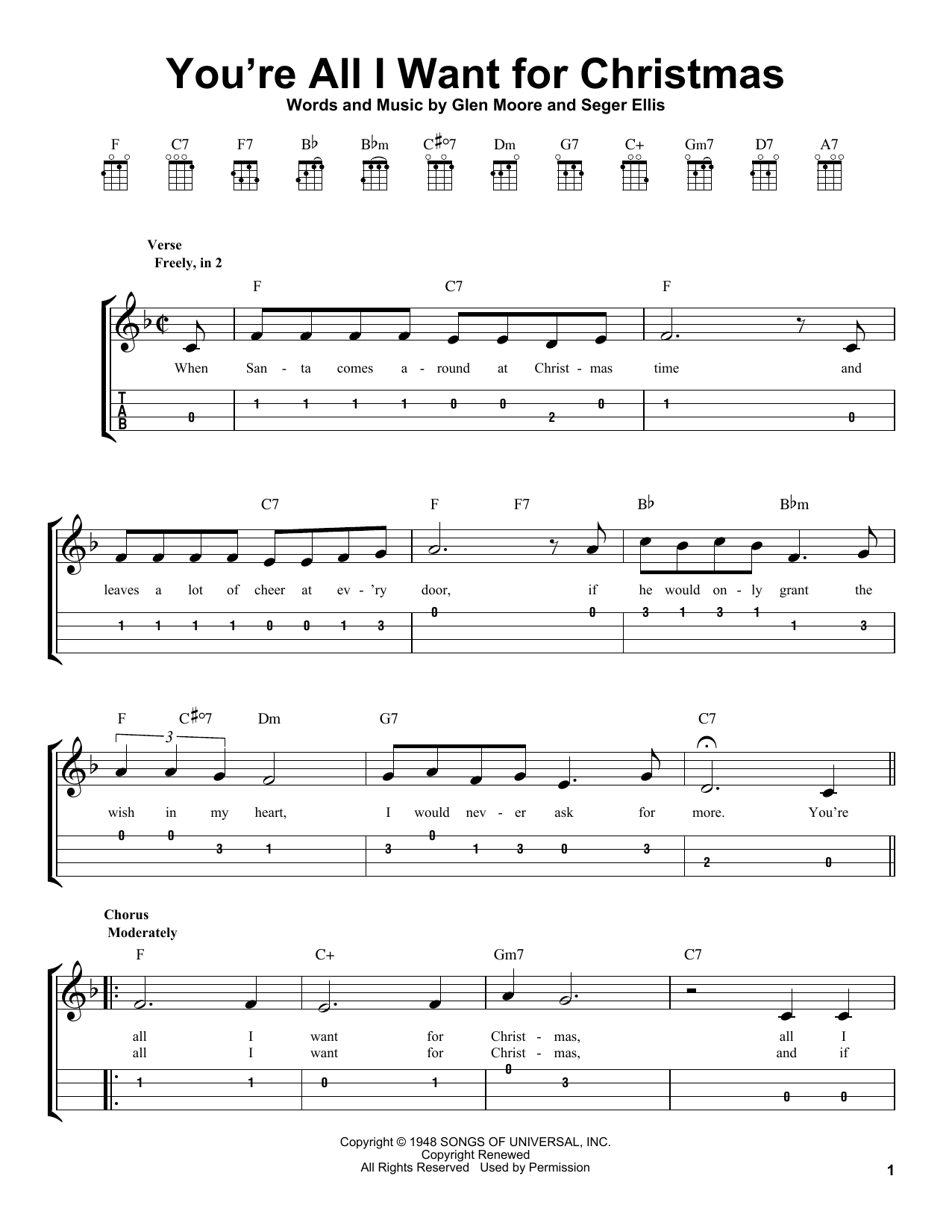 Glen Moore & Seger Ellis You're All I Want For Christmas sheet music notes and chords. Download Printable PDF.