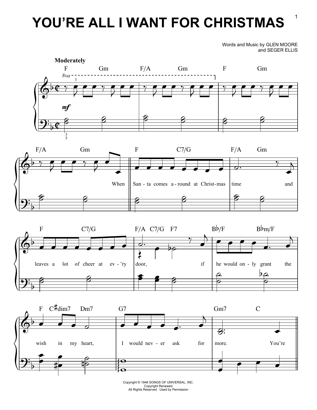 Brook Benton You're All I Want For Christmas sheet music notes and chords. Download Printable PDF.