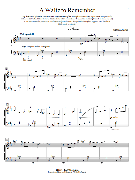 Learn to play Glenda Austin A Waltz To Remember sheet music for Educational Piano in minutes. Price: 6.9900$ Glenda Austin A Waltz To Remember sheet music notes and chords arranged for Educational Piano