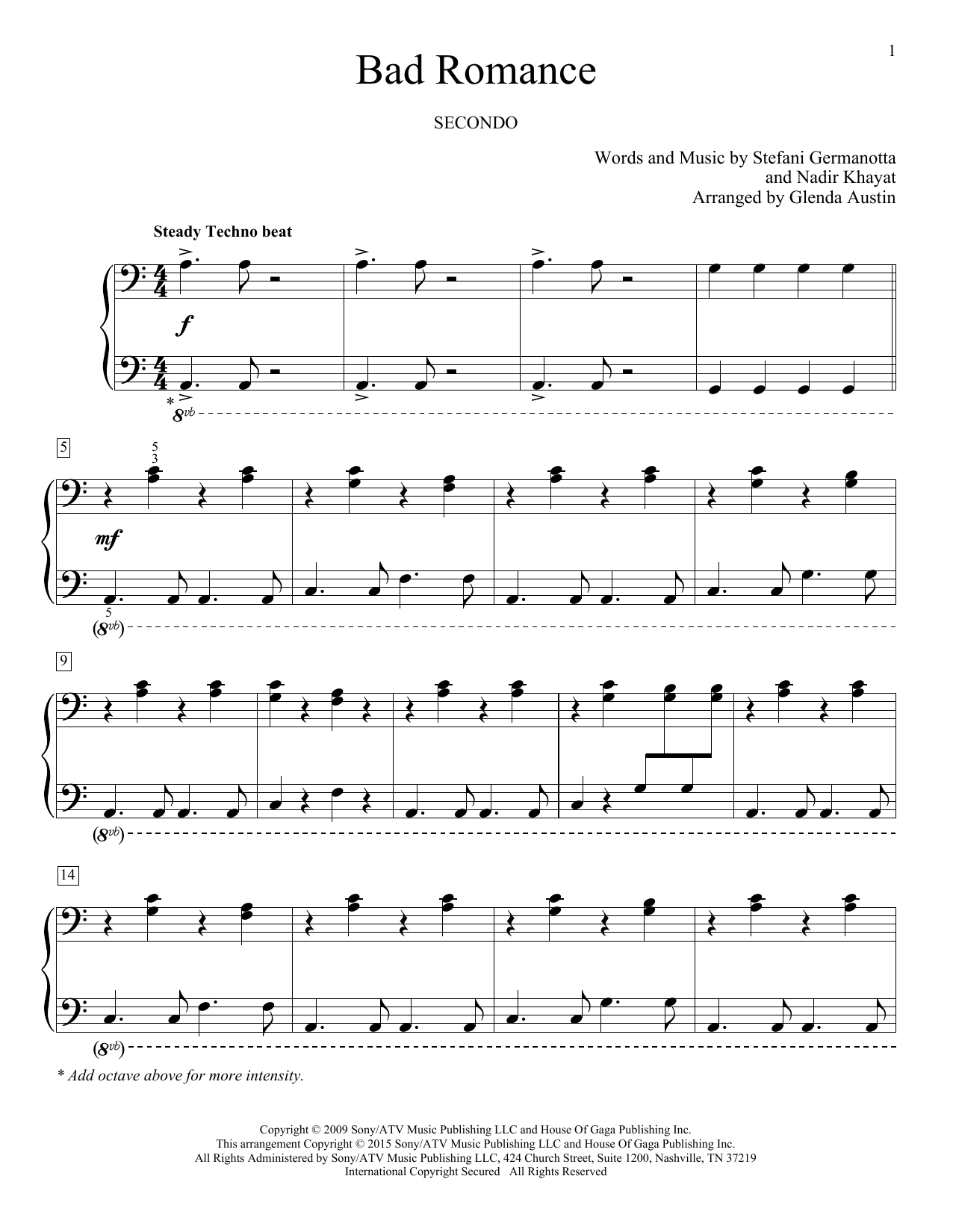 Learn to play Lady Gaga Bad Romance sheet music for Piano Duet in minutes. Price: 7.8900$ Lady Gaga Bad Romance sheet music notes and chords arranged for Piano Duet