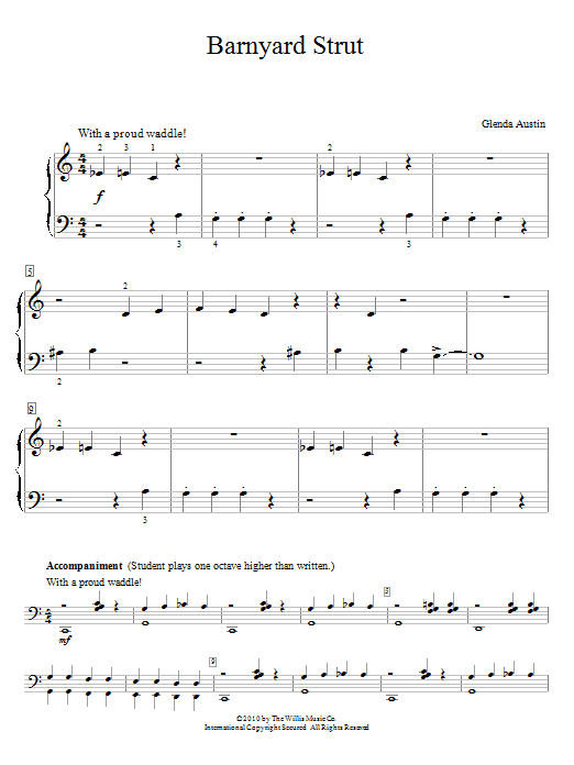 Learn to play Glenda Austin Barnyard Strut sheet music for Piano Duet in minutes. Price: 7.8900$ Glenda Austin Barnyard Strut sheet music notes and chords arranged for Piano Duet