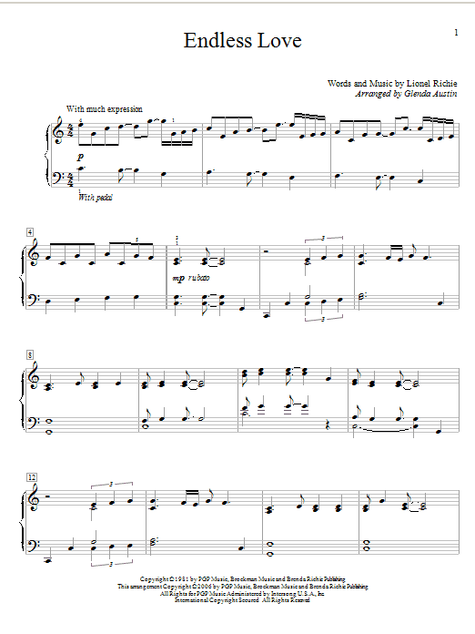 Learn to play Glenda Austin Endless Love sheet music for Educational Piano in minutes. Price: 6.9900$ Glenda Austin Endless Love sheet music notes and chords arranged for Educational Piano