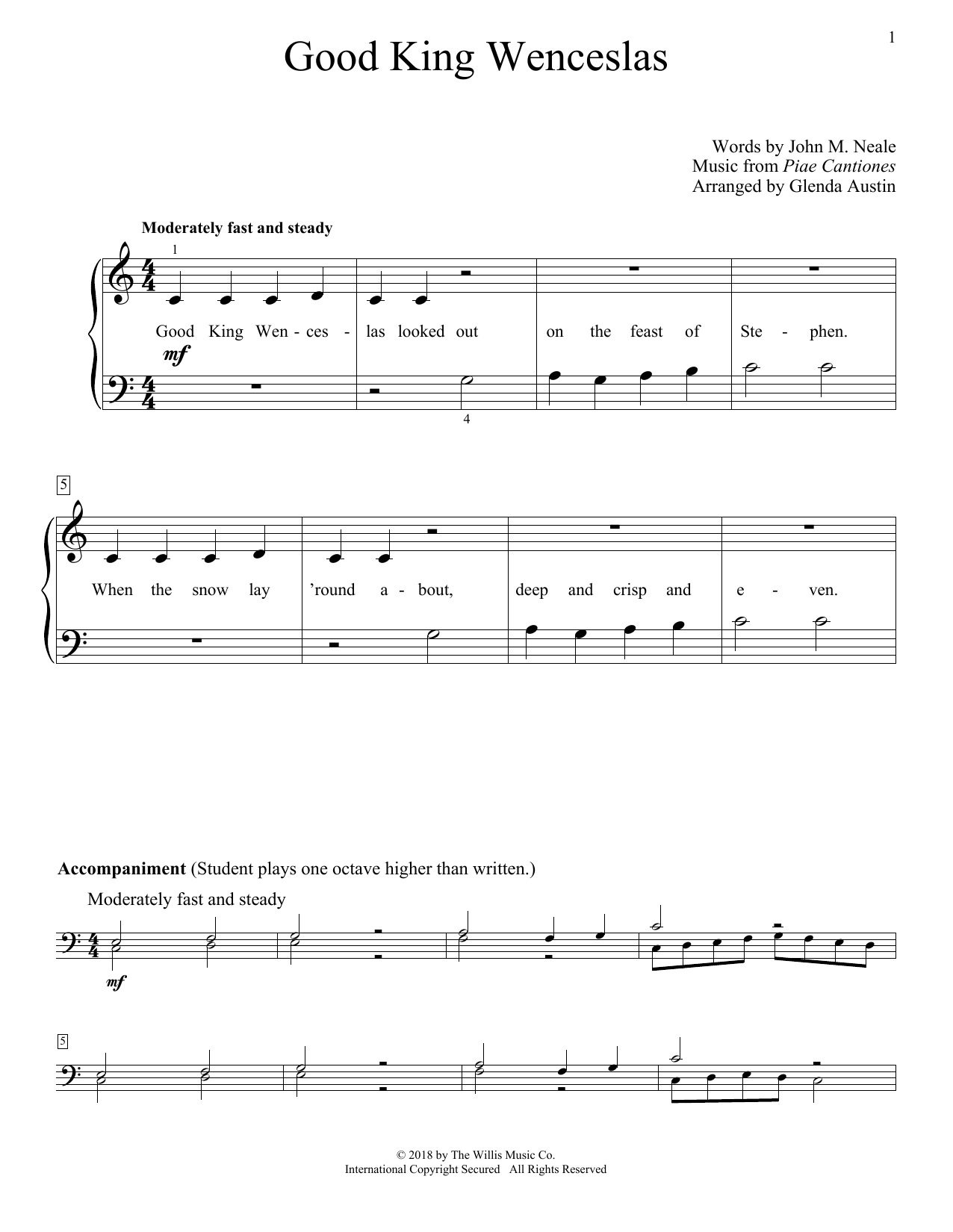 Learn to play Glenda Austin Good King Wenceslas sheet music for Educational Piano in minutes. Price: 6.9900$ Glenda Austin Good King Wenceslas sheet music notes and chords arranged for Educational Piano