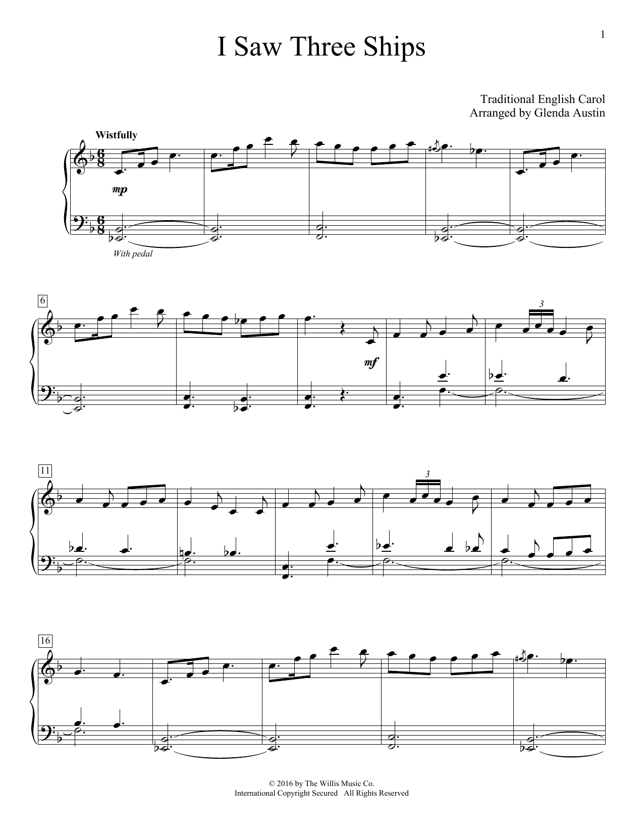 Glenda Austin I Saw Three Ships sheet music notes and chords arranged for Educational Piano