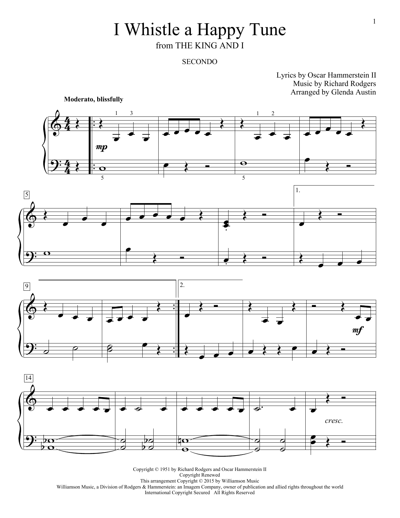 Learn to play Rodgers & Hammerstein I Whistle A Happy Tune (from The King And I) sheet music for Piano Duet in minutes. Price: 7.8900$ Rodgers & Hammerstein I Whistle A Happy Tune (from The King And I) sheet music notes and chords arranged for Piano Duet