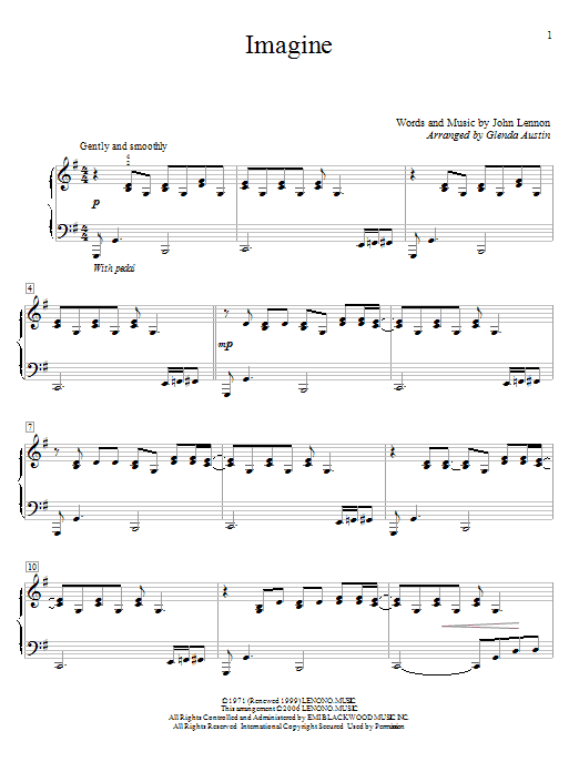 Glenda Austin Imagine sheet music notes and chords. Download Printable PDF.