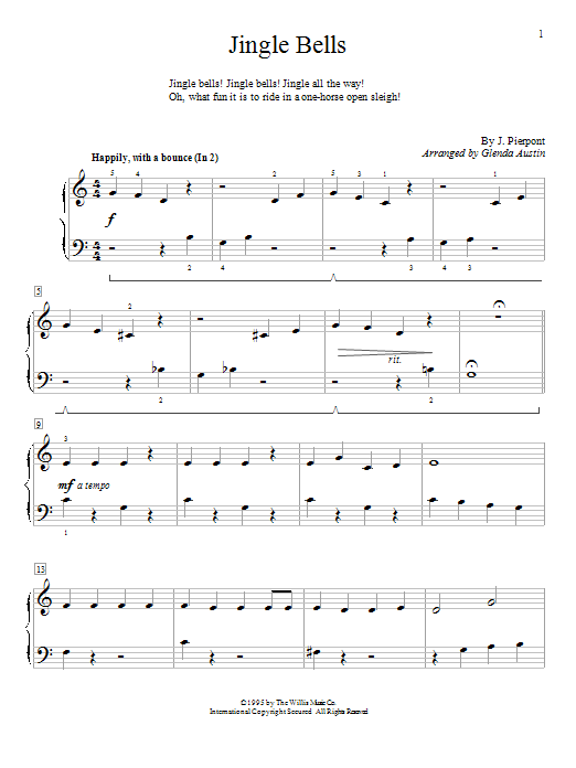 Learn to play Glenda Austin Jingle Bells sheet music for Educational Piano in minutes. Price: 6.9900$ Glenda Austin Jingle Bells sheet music notes and chords arranged for Educational Piano