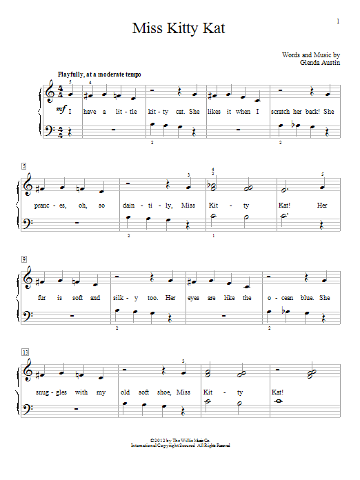 Learn to play Glenda Austin Miss Kitty Kat sheet music for Educational Piano in minutes. Price: 6.9900$ Glenda Austin Miss Kitty Kat sheet music notes and chords arranged for Educational Piano