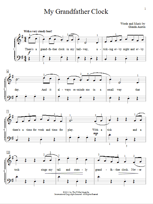 Learn to play Glenda Austin My Grandfather Clock sheet music for Educational Piano in minutes. Price: 6.9900$ Glenda Austin My Grandfather Clock sheet music notes and chords arranged for Educational Piano
