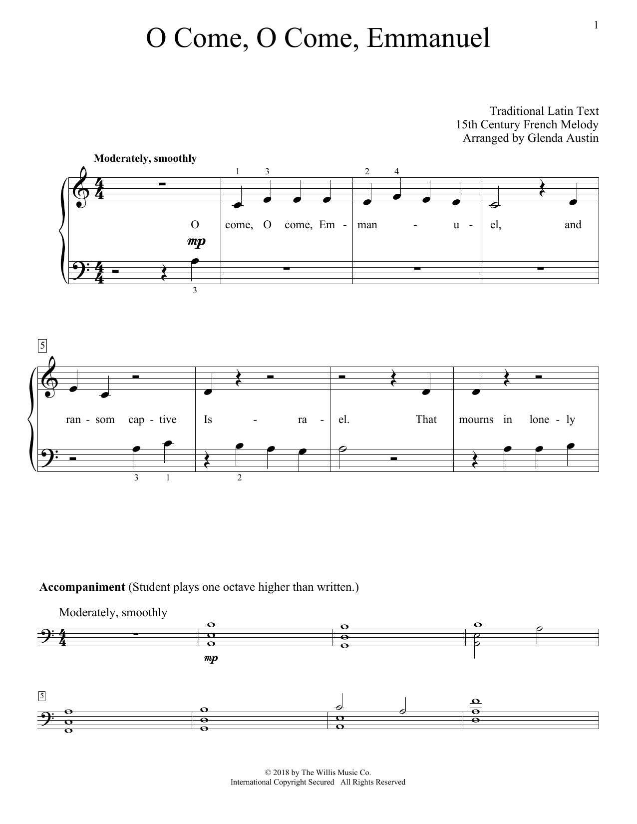 Glenda Austin O Come, O Come, Emmanuel sheet music notes and chords. Download Printable PDF.