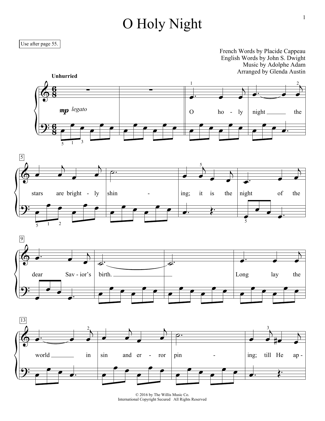 Glenda Austin O Holy Night sheet music notes and chords. Download Printable PDF.