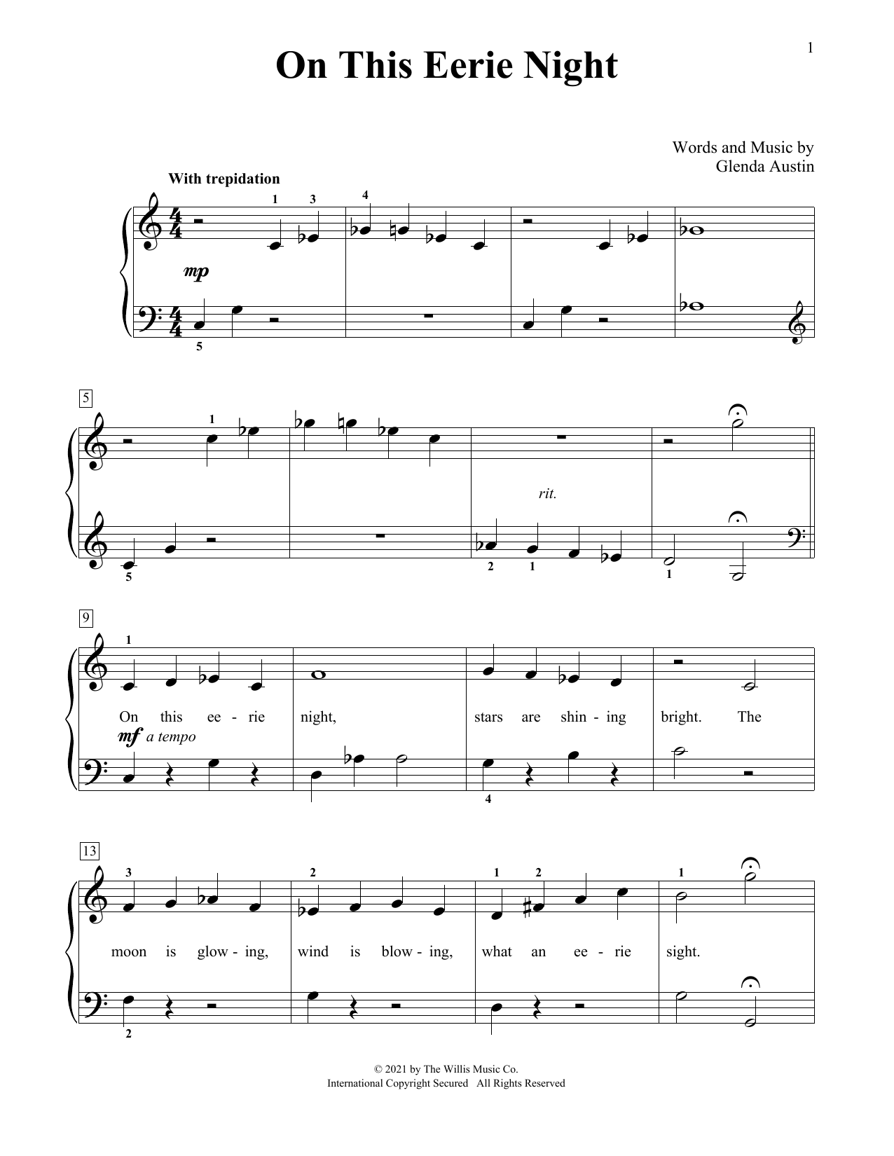 Glenda Austin On This Eerie Night sheet music notes and chords. Download Printable PDF.