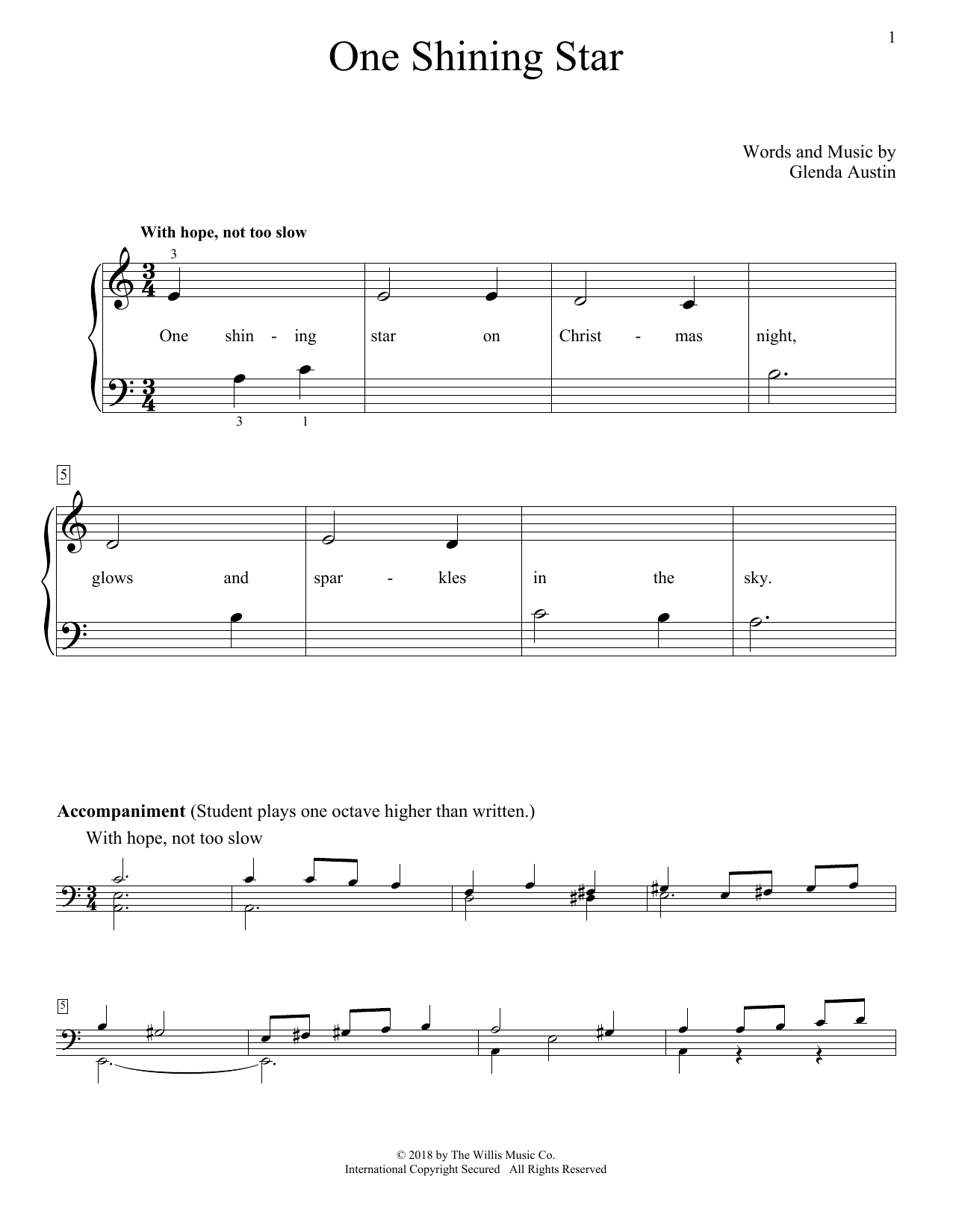 Glenda Austin One Shining Star sheet music notes and chords arranged for Educational Piano