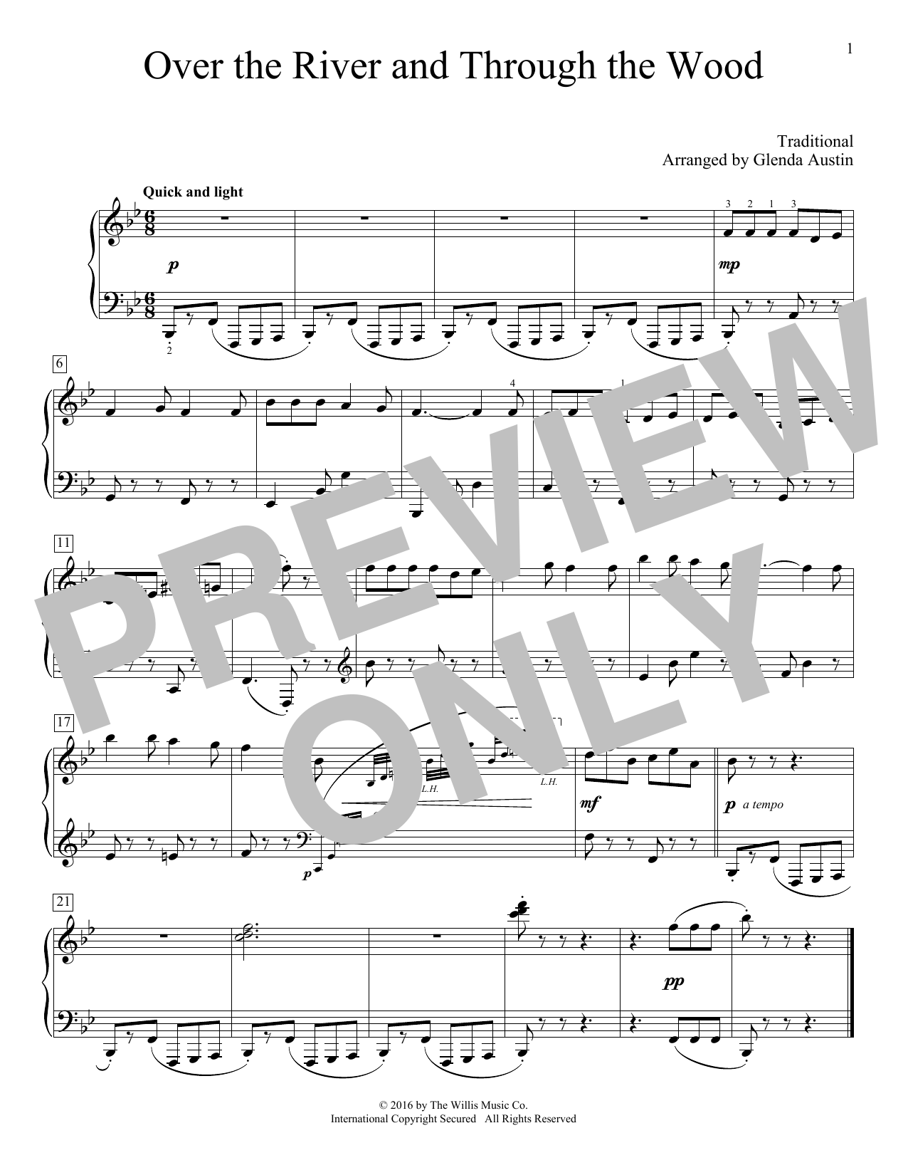 Learn to play Glenda Austin Over The River And Through The Woods sheet music for Educational Piano in minutes. Price: 6.9900$ Glenda Austin Over The River And Through The Woods sheet music notes and chords arranged for Educational Piano