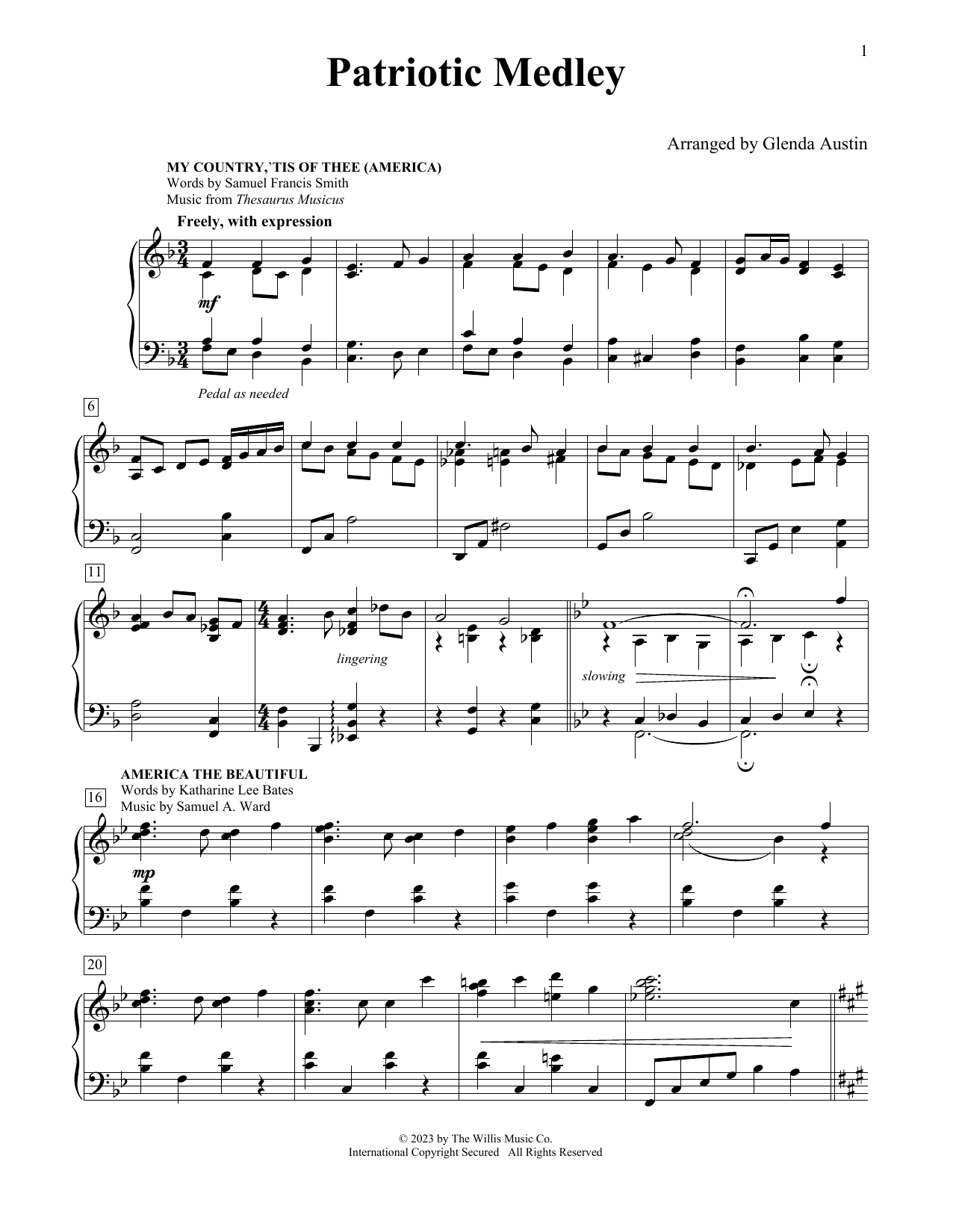 Glenda Austin Patriotic Medley sheet music notes and chords. Download Printable PDF.