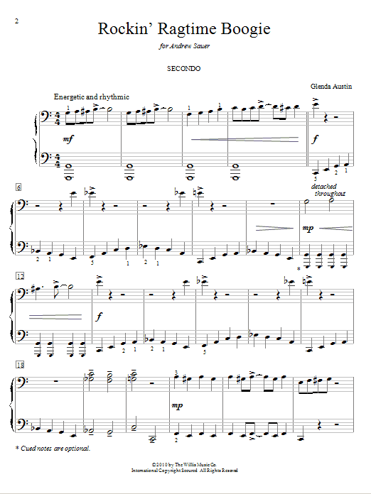 Learn to play Glenda Austin Rockin' Ragtime Boogie sheet music for Piano Duet in minutes. Price: 7.8900$ Glenda Austin Rockin' Ragtime Boogie sheet music notes and chords arranged for Piano Duet