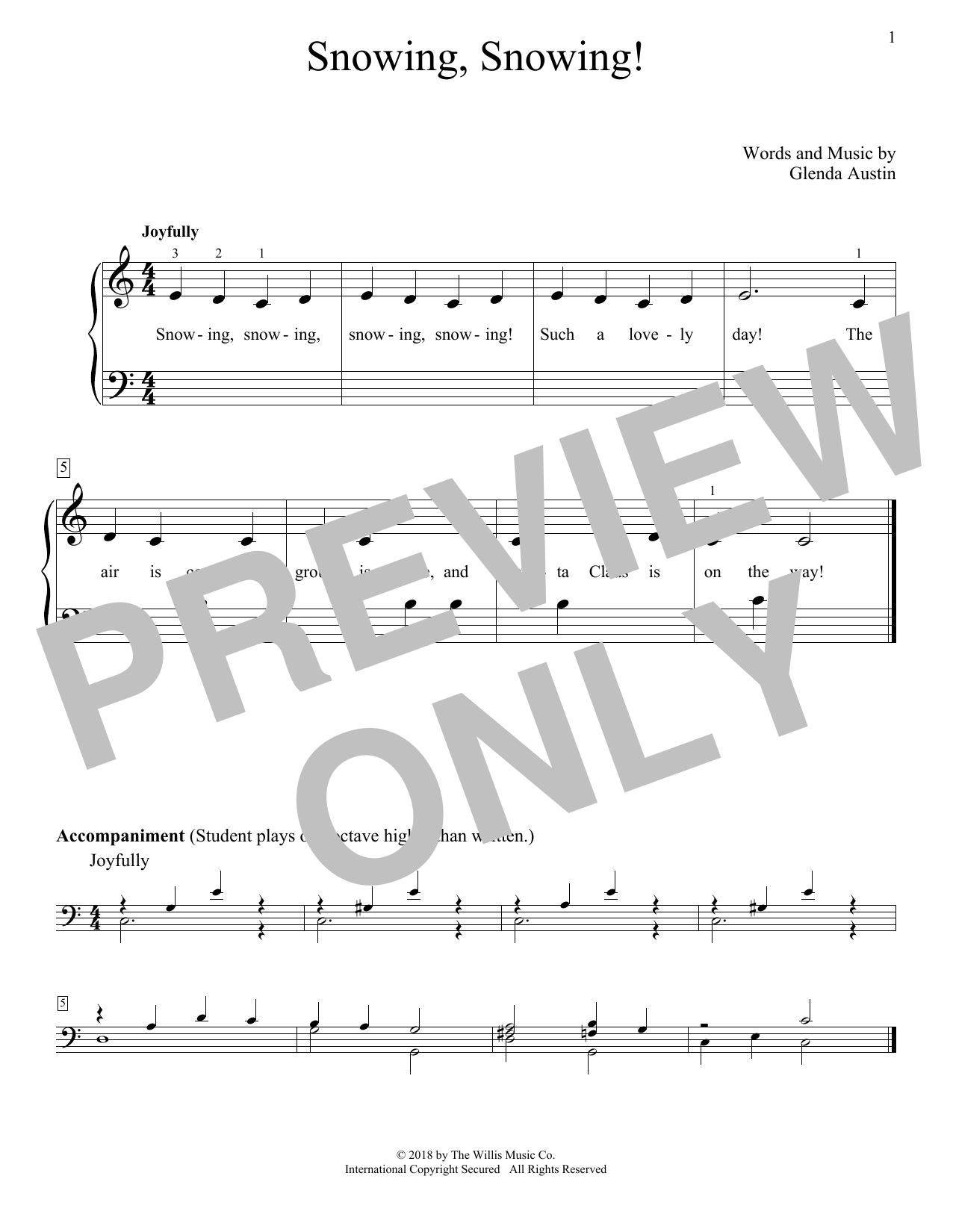 Learn to play Glenda Austin Snowing, Snowing! sheet music for Educational Piano in minutes. Price: 6.9900$ Glenda Austin Snowing, Snowing! sheet music notes and chords arranged for Educational Piano