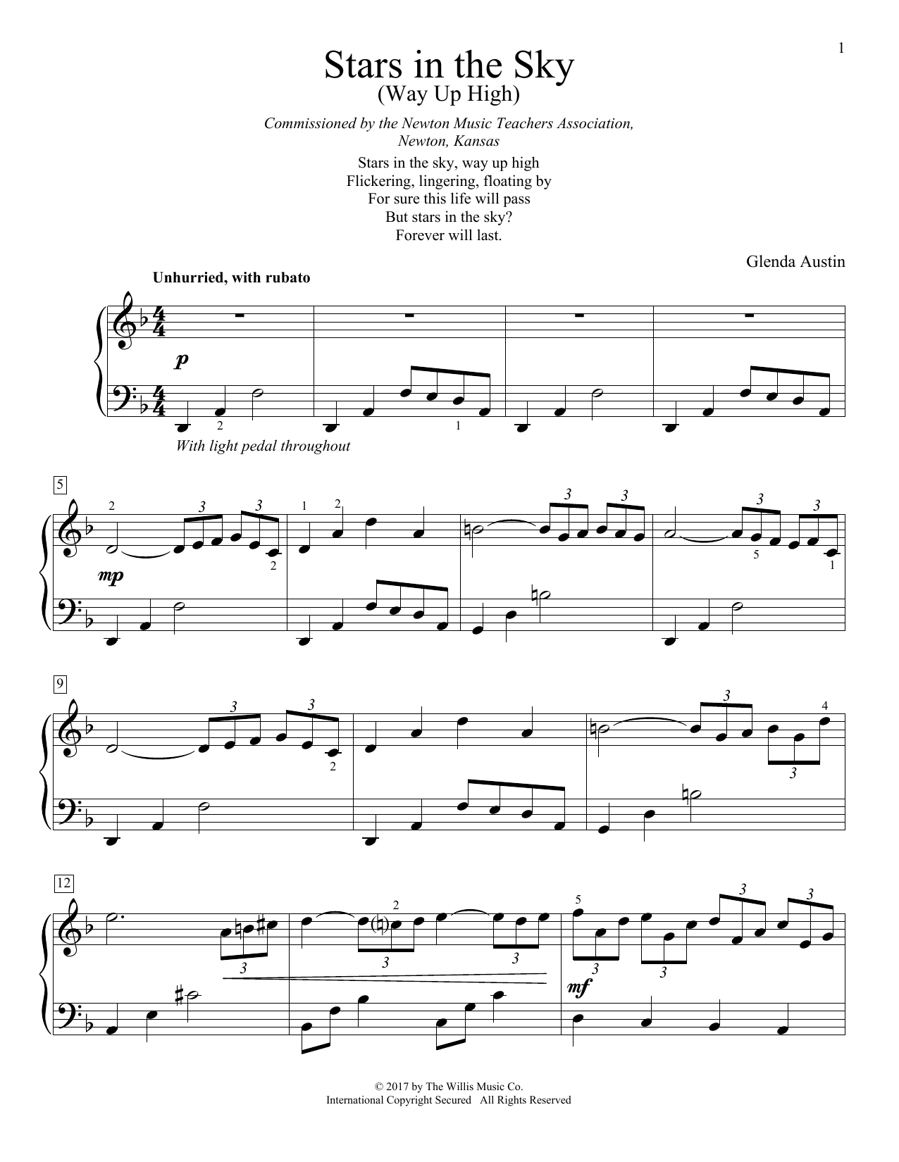 Glenda Austin Stars In The Sky (Way Up High) sheet music notes and chords. Download Printable PDF.