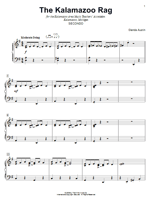 Learn to play Glenda Austin The Kalamazoo Rag sheet music for Piano Duet in minutes. Price: 7.8900$ Glenda Austin The Kalamazoo Rag sheet music notes and chords arranged for Piano Duet