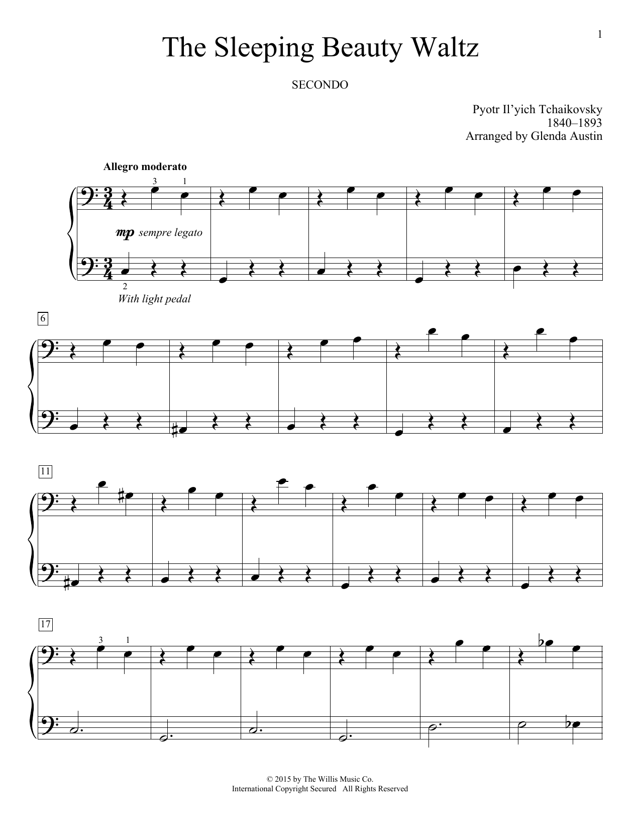 Learn to play Pyotr Ilyich Tchaikovsky The Sleeping Beauty Waltz sheet music for Piano Duet in minutes. Price: 7.8900$ Pyotr Ilyich Tchaikovsky The Sleeping Beauty Waltz sheet music notes and chords arranged for Piano Duet
