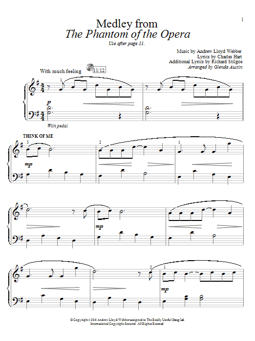 Glenda Austin Think Of Me (from The Phantom Of The Opera) sheet music notes and chords. Download Printable PDF.