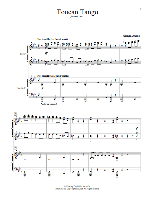 Learn to play Glenda Austin Toucan Tango sheet music for Piano Duet in minutes. Price: 7.8900$ Glenda Austin Toucan Tango sheet music notes and chords arranged for Piano Duet
