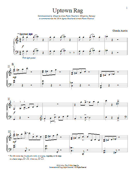 Glenda Austin Uptown Rag sheet music notes and chords. Download Printable PDF.