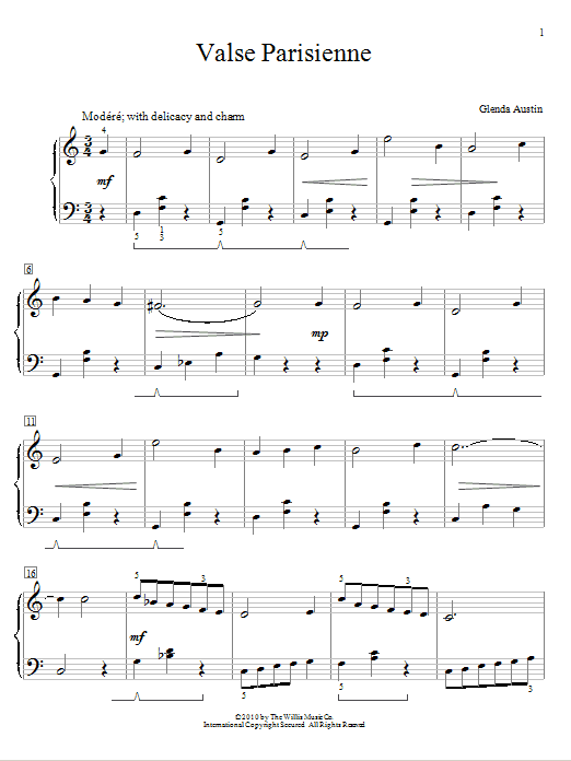 Glenda Austin Valse Parisienne sheet music notes and chords. Download Printable PDF.