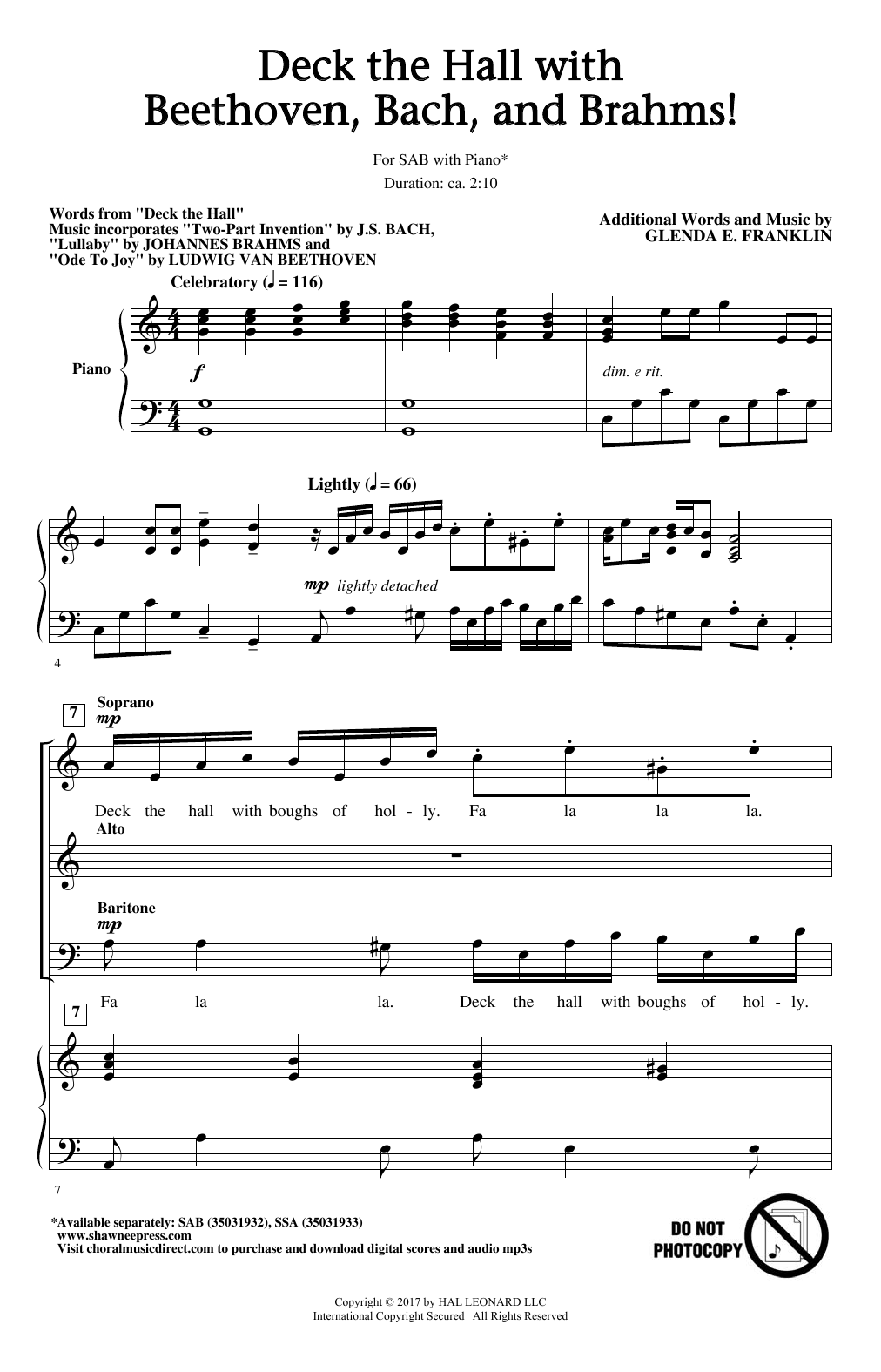 Glenda E. Franklin Deck The Hall With Beethoven, Bach, and Brahms! sheet music notes and chords. Download Printable PDF.