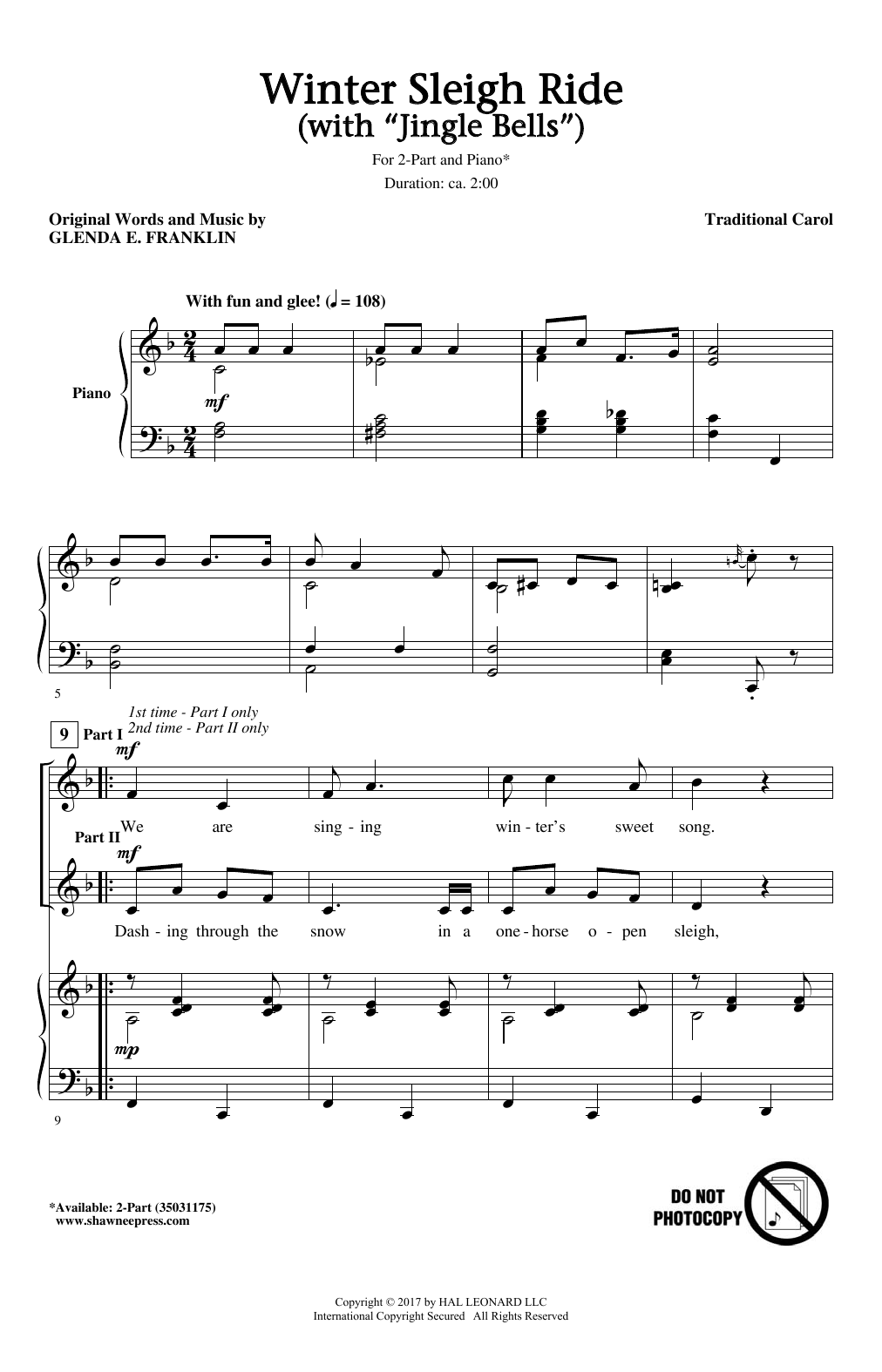 Glenda E. Franklin Winter Sleigh Ride (With Jingle Bells) sheet music notes and chords. Download Printable PDF.