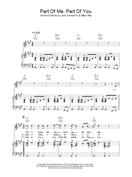 Learn to play Glenn Frey Part Of Me, Part Of You sheet music for Piano, Vocal & Guitar Chords in minutes. Price: 7.8900$ Glenn Frey Part Of Me, Part Of You sheet music notes and chords arranged for Piano, Vocal & Guitar Chords