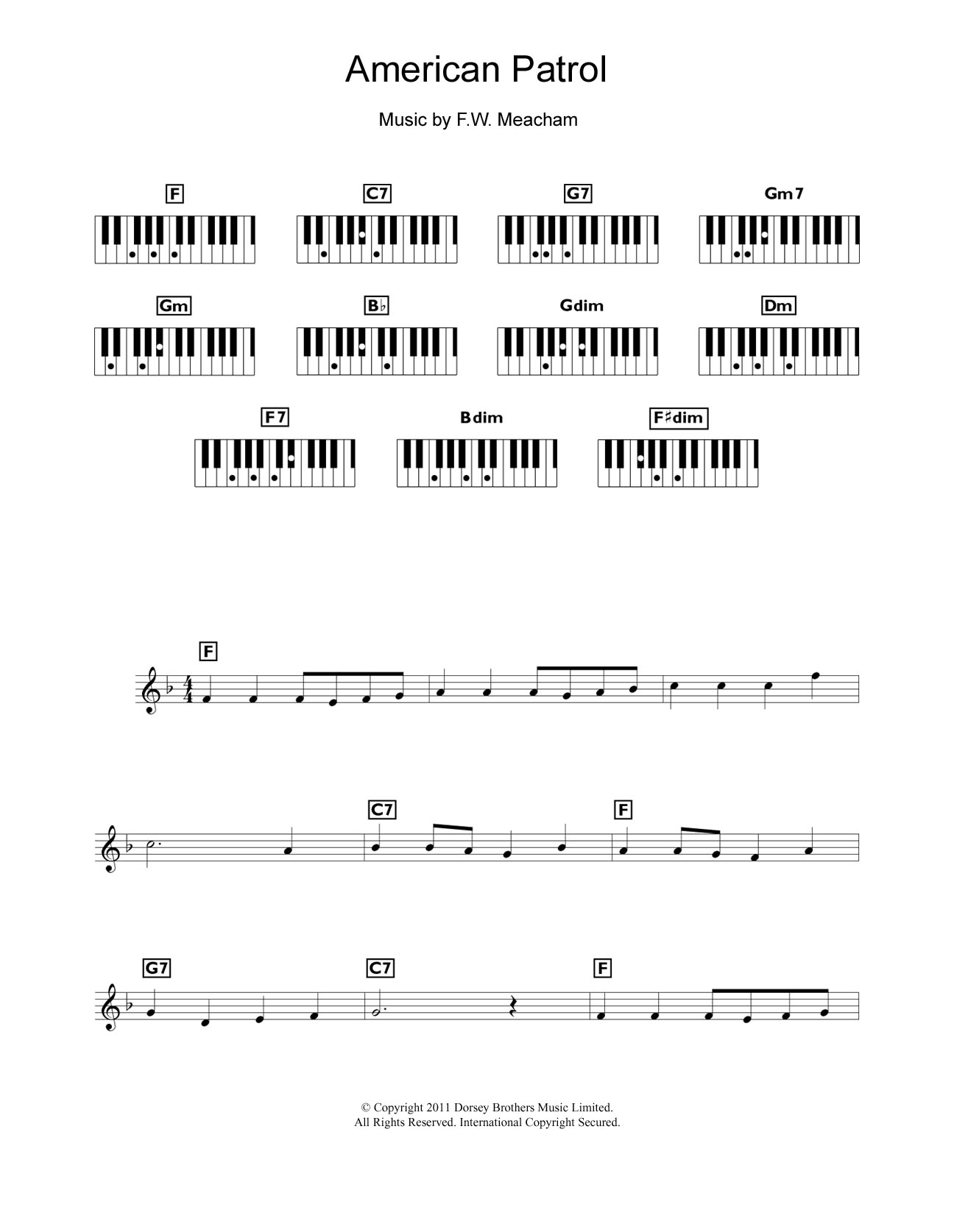 Learn to play Glenn Miller American Patrol sheet music for Piano Chords/Lyrics in minutes. Price: 4.4900$ Glenn Miller American Patrol sheet music notes and chords arranged for Piano Chords/Lyrics