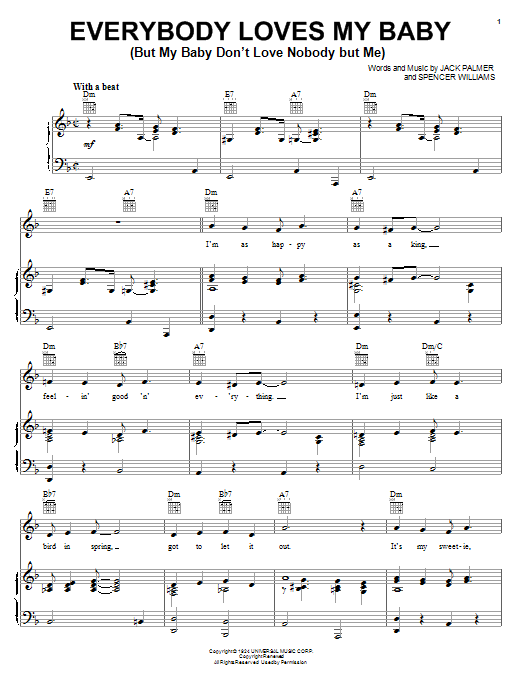 Learn to play Glenn Miller Everybody Loves My Baby (But My Baby Don't Love Nobody But Me) sheet music for Piano, Vocal & Guitar Chords (Right-Hand Melody) in minutes. Price: 7.8900$ Glenn Miller Everybody Loves My Baby (But My Baby Don't Love Nobody But Me) sheet music notes and chords arranged for Piano, Vocal & Guitar Chords (Right-Hand Melody)