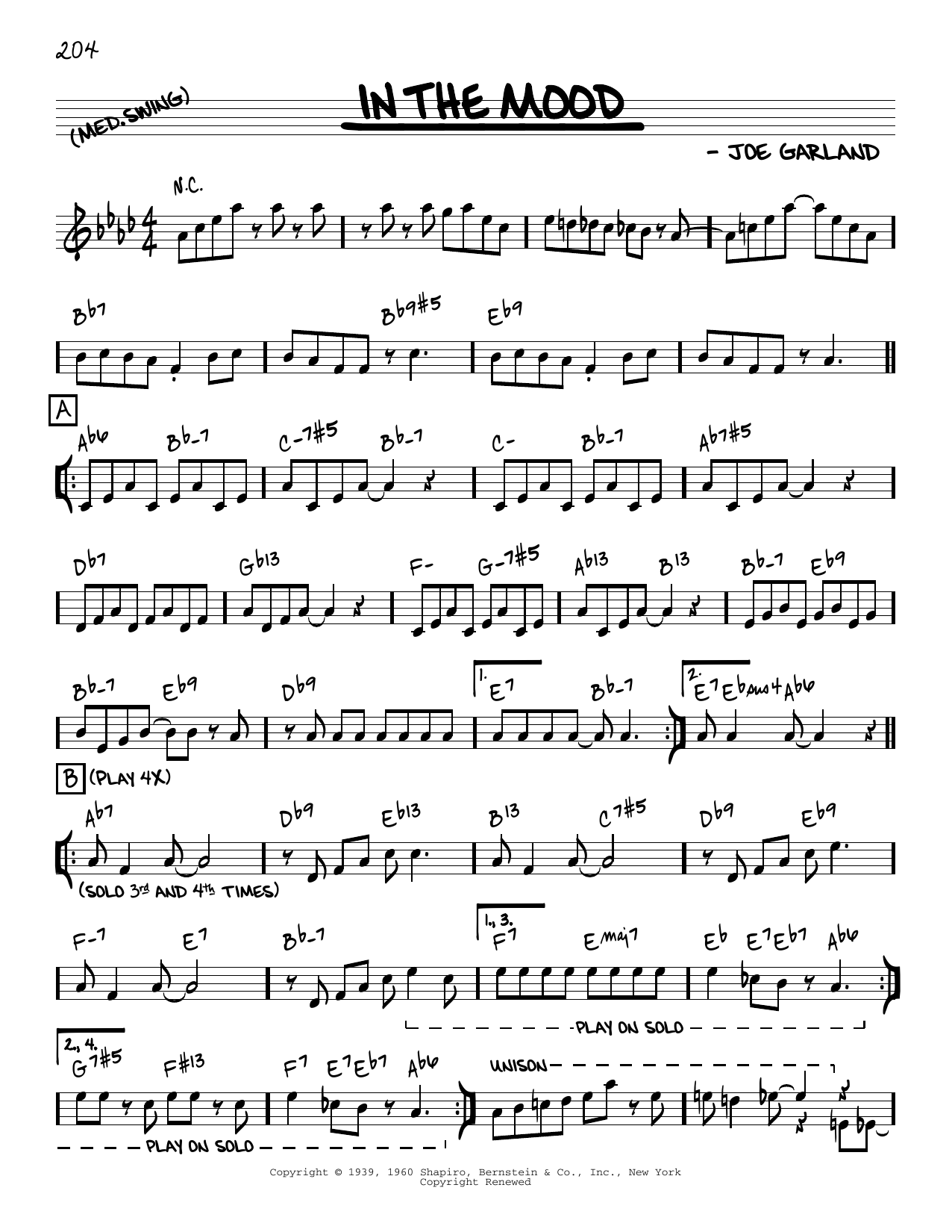 Glenn Miller & His Orchestra In The Mood [Reharmonized version] (arr. Jack Grassel) sheet music notes and chords arranged for Real Book – Melody & Chords