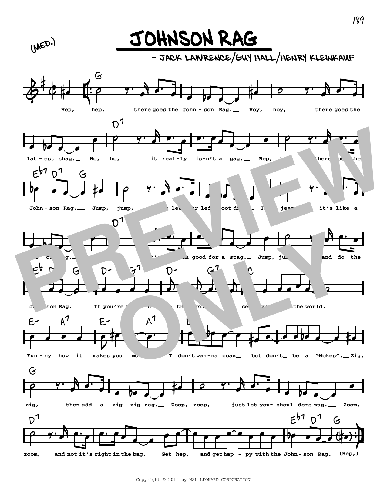 Glenn Miller Johnson Rag (arr. Robert Rawlins) sheet music notes and chords arranged for Real Book – Melody, Lyrics & Chords