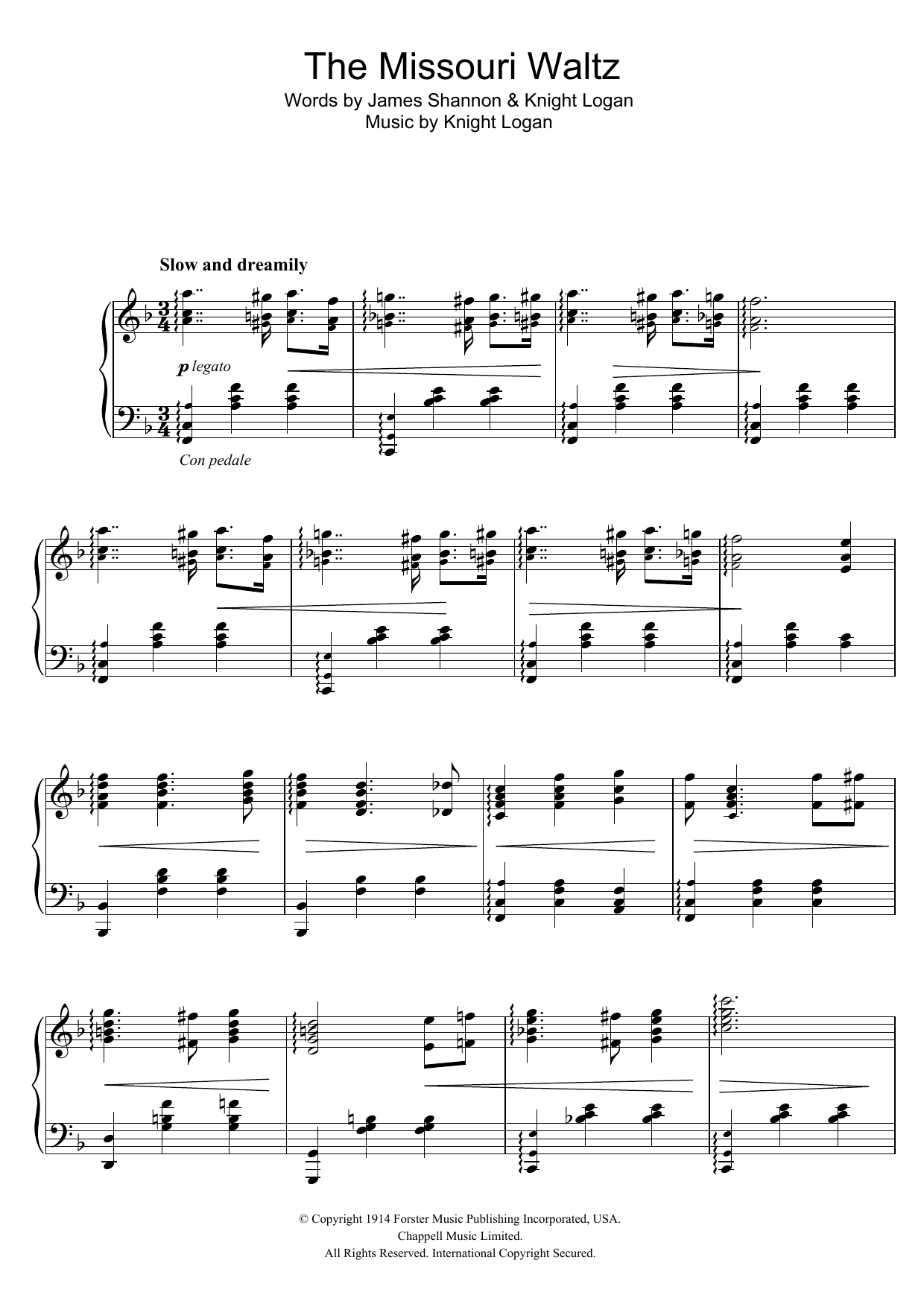 Learn to play Glenn Miller The Missouri Waltz sheet music for Piano Solo in minutes. Price: 7.8900$ Glenn Miller The Missouri Waltz sheet music notes and chords arranged for Piano Solo