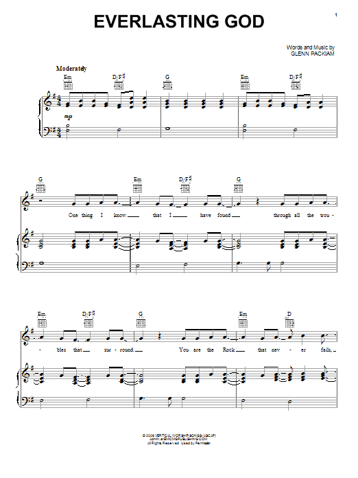 Learn to play Glenn Packiam Everlasting God sheet music for Piano, Vocal & Guitar Chords (Right-Hand Melody) in minutes. Price: 7.8900$ Glenn Packiam Everlasting God sheet music notes and chords arranged for Piano, Vocal & Guitar Chords (Right-Hand Melody)