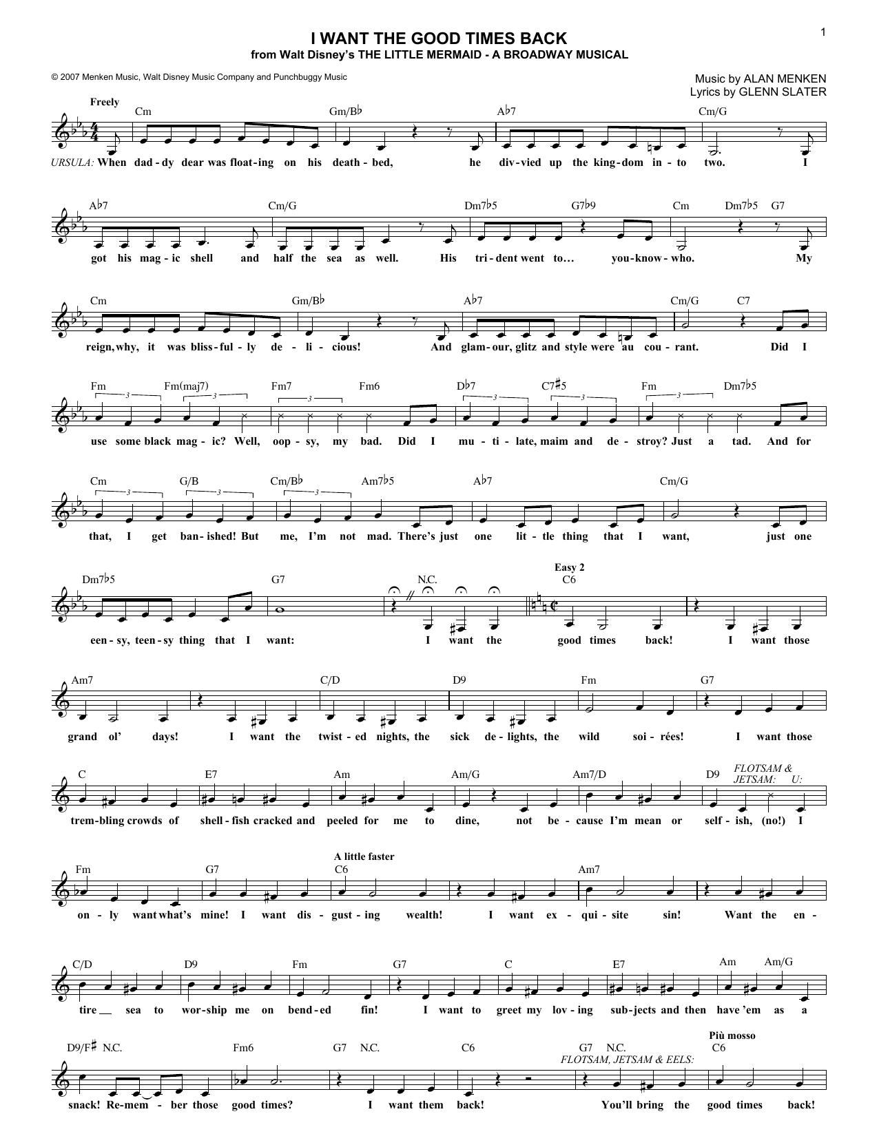 Glenn Slater I Want The Good Times Back sheet music notes and chords. Download Printable PDF.