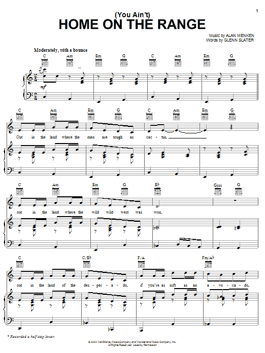 Glenn Slater (You Ain't) Home On The Range - Main Title sheet music notes and chords arranged for Piano, Vocal & Guitar Chords (Right-Hand Melody)