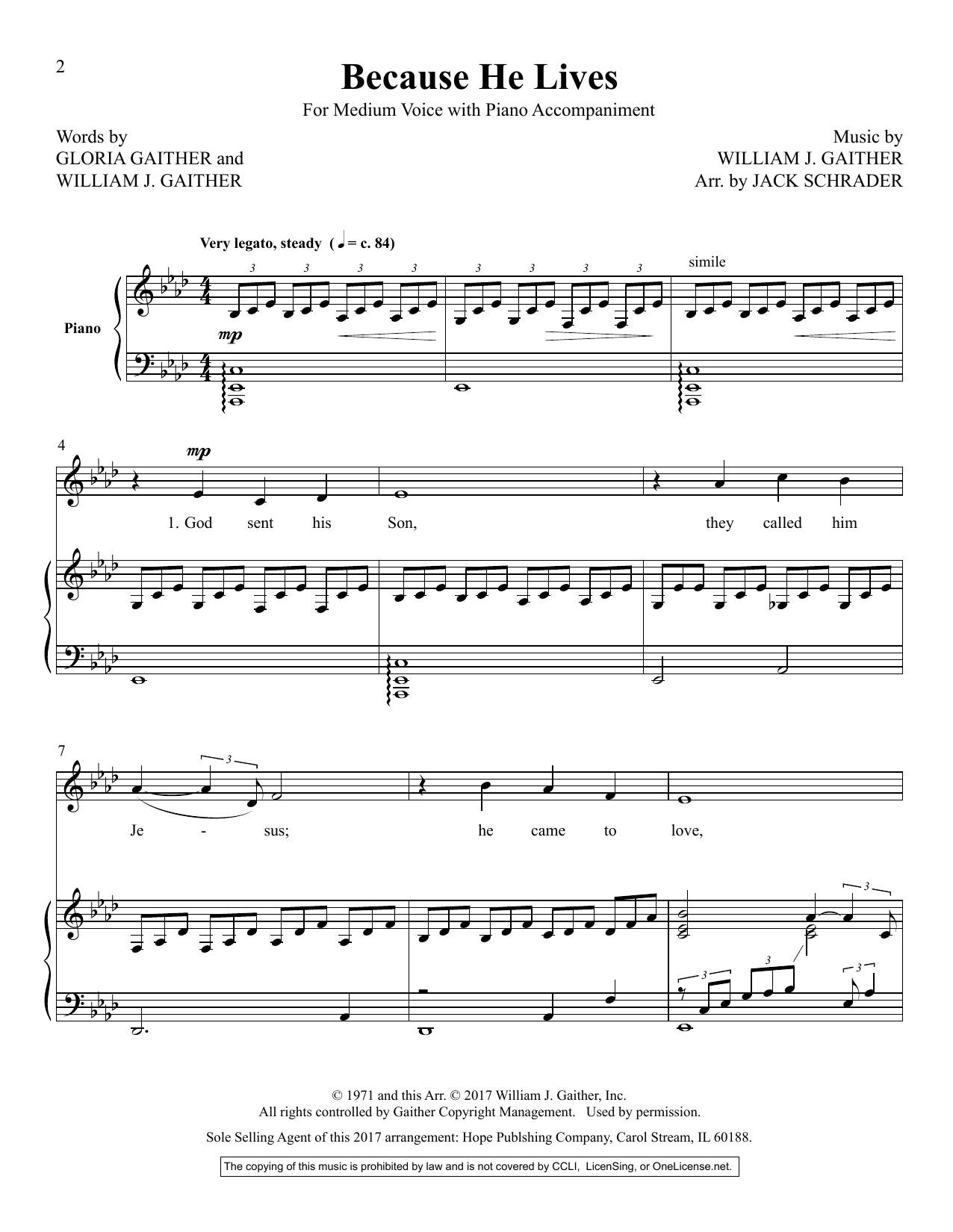 Gloria Gaither Because He Lives sheet music notes and chords. Download Printable PDF.